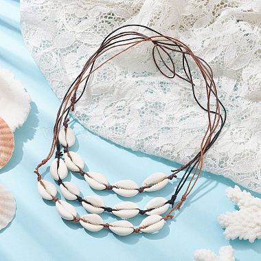 3Pcs 3 Color Natural Cowrie Shell Beaded Necklaces for Women(NJEW-JN04589)-2