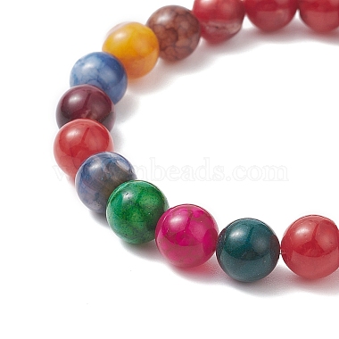 Dyed Natural Weathered Agate Round Beaded Stretch Bracelet for Women(BJEW-JB09382)-5