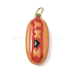 304 Stainless Steel Hot Dog Shape Enamel Pendants, Golden, Red, 26.5x12x8mm, Jump ring: 6x0.8mm, 4.5mm inner diameter(ENAM-I086-01)