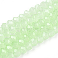 Baking Painted Imitation Jade Glass Bead Strands, Faceted Rondelle, Pale Green, 8x6mm, Hole: 1mm, about 65~68pcs/strand, 15.75''(40~41cm)(DGLA-A034-J8MM-A03)