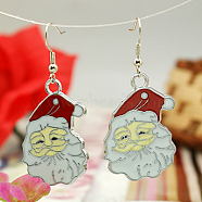 Fashion Earrings for Christmas, with Enameled Alloy Pendants and Brass Earring Hooks, Red, 52mm(EJEW-JE00365-04)