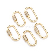 Brass Micro Pave Cubic Zirconia Screw Carabiner Lock Charms, for Necklaces Making, Long-Lasting Plated, Oval, Clear, Real 18K Gold Plated, 29.5x15x2.2mm(ZIRC-G160-21G)