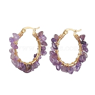 Natural Amethyst Hoop Earring, 304 Stainless Steel Earring Findings, 28.5~29.5x5~7mm(EJEW-JE05709-05)