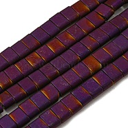 Electroplated Non-magnetic Synthetic Hematite Beads Strands, Rectangle, Matte Style, 2-Hole, Purple, 6x4x3mm, Hole: 1.2mm, about 99pcs/strand, 15.55 inch(39.5cm)(G-C106-B01-06B)