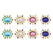 8Pcs 4 Colors Brass Cubic Zirconia 2-Loop Pendants, Oval Charm, Faceted, Cadmium Free & Nickel Free & Lead Free, Real 18K Gold Plated, Mixed Color, 16.5x18x4.5mm, Hole: 1mm, 2pcs/color(KK-DC0003-51)