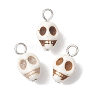 Synthetic Turquoise Pendants, Halloween Skull Charms with Platinum Plated Iron Loops, 18x10x11mm, Hole: 3.5mm(PALLOY-JF02668)