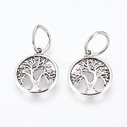 Tibetan Style Alloy Pendants, Flat Round with Tree, Antique Silver, 19x16x1.5mm, Hole: 8mm(TIBEP-G021-07AS)