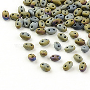 2-Hole Seed Beads, Czech Glass Beads, Gray Plated, 5x3.5x3mm, Hole: 0.5mm, about 5850pcs/bag, 450g/bag(GLAA-R159-M602)