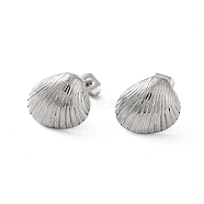 304 Stainless Steel Stud Earrings for Women, Shell Shape, Stainless Steel Color, 13x12.5mm(EJEW-D095-15P)
