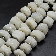 Natural Druzy Quartz Crystal Beads Strands, Solar Quartz, Dyed, Nuggets, White, 12~26x6~17mm, Hole: 1~2mm, about 14~16pcs/strand, 7.9~8.3 inch(20~21cm)(G-F582-B12)