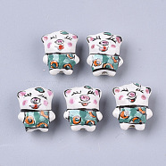 Handmade Porcelain Beads, Famille Rose Style, Cartoon Piggy with Clothes, Dark Cyan, 17~19x14~15.5x11.5mm, Hole: 1.4~2mm(PORC-N004-68B)