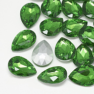 Pointed Back Glass Rhinestone Cabochons, Back Plated, Faceted, teardrop, Emerald, 18x13x5mm(RGLA-T081-13x18mm-20)