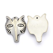 CCB Plastic Animal Pendants, Fox, Antique Silver, 33x25x6mm, Hole: 1mm(CCB-J030-51AS)
