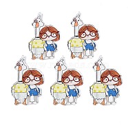 Transparent Printed Acrylic Big Pendants, Goose with Girl, Chocolate, 69.5x43x3.5mm, Hole: 2mm(OACR-N133-013)