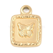 304 Stainless Steel Pendants, Square with Butterfly Charm, Ion Plating(IP), Real 18K Gold Plated, 15.5x12x2mm, Hole: 1.5mm(STAS-I325-015G)