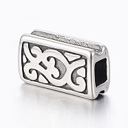 316 Surgical Stainless Steel Slide Charms, Rectangle, Antique Silver, 11x6.5x4mm, Hole: 2x3mm(STAS-F160-23AS)