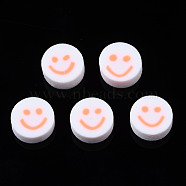 Handmade Polymer Clay Beads, for DIY Jewelry Crafts Supplies, Flat Round with Smiling Face, Light Salmon, 10x4~4.5mm, Hole: 1.8mm(X-CLAY-N008-040J)