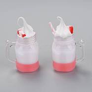 Fruit Theme Resin Bubble Tea Pendants, with Plastic Cup, Imitation Food, Strawberry, Hot Pink, 28x20x44mm, Hole: 1.8mm(RESI-WH0011-07A)