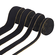 Elite 4 Rolls 4 Styles Single Face Velvet Gold Edged Ribbon for Bowknot Making, Party Decoration, Black, 3/8~1-5/8 inch(10~40mm), about 3 yards/roll, 1 roll/style(OCOR-PH0002-93)