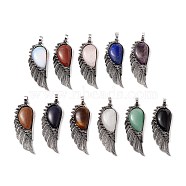 Natural & Synthetic Gemstone Alloy Big Pendants, Lead Free & Cadmium Free, Mixed Dyed and Undyed, Wing, Antique Silver, 57.5x21.5x7.5mm, Hole: 6x5mm(FIND-E023-01AS)