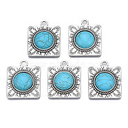 Synthetic Turquoise Pendants, with Alloy Findings, Cadmium Free & Nickel Free & Lead Free, Square, Antique Silver, 28x24x6mm, Hole: 3mm(PALLOY-N157-027)