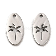 304 Stainless Steel Charms, Oval with Coconut Tree Charm, Stainless Steel Color, 12x6x1mm, Hole: 1mm(STAS-K265-06P)
