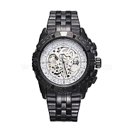 Alloy Watch Head Mechanical Watches, with Stainless Steel Watch Band, Gunmetal, White, 70x22mm, Watch Head: 55x52x17.5mm, Watch Face: 34mm(WACH-L044-01A-B)