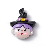 Halloween Theme Opaque Resin Cabochons, Lilac, Witch Pattern, 28x23x8mm(RESI-E035-01L)
