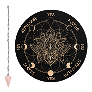 1Pc Cone/Spike/Pendulum Natural Rose Quartz Stone Pendants, 1Pc 304 Stainless Steel Cable Chain Necklaces, 1Pc PVC Custom Pendulum Board, Dowsing Divination Board, Lotus Pattern, 3pcs/set(DIY-CP0007-74J)