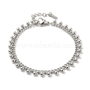 304 Stainless Steel Round Ball Charms Link Chain Bracelets, Stainless Steel Color, 6-3/8 inch(16.2cm)(BJEW-G686-05P)