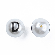 ABS Plastic Imitation Pearl Beads, with Printed, Round with Letter, Letter.D, 10mm, Hole: 1mm(KY-N015-148D)