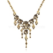 Halloween Themed Pirate Skull Alloy Bib Necklace for Women, Antique Golden, 16.54 inch(42cm)(HAWE-PW0001-215AG)