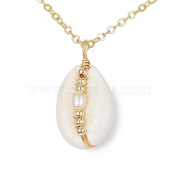Natural Shell Pendant Necklace with Brass Cable Chains, Golden, 18.11 inch(46cm)(NJEW-JN04472)
