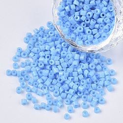 8/0 Glass Bugle Beads, Opaque Colours, Light Sky Blue, 8/0 2.5~3x2.5mm, Hole: 0.9mm, about 15000pcs/bag(SEED-S032-02A-06)