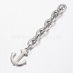 304 Stainless Steel Chain Extender, with Anchor Charms, Stainless Steel Color, 71x6mm(STAS-H434-29P)