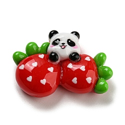 Panda Theme Opaque Resin Decoden Cabochons, Imitation Food, Panda with Strawberry, FireBrick, 20x30x8.5mm(RESI-H154-02E)