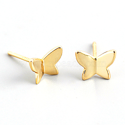 925 Sterling Silver Butterfly Stud Earrings, Delicate and Charming, Golden, 6x8mm(TO7817-1)