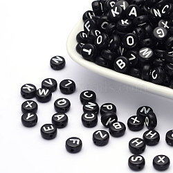 Opaque Acrylic Beads, Horizontal Hole, Alphabet Style, Flat Round, Letter, 7x4mm, Hole: 1.5mm, about 3700pcs/500g(PB40C9070)