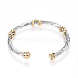 316 Surgical Stainless Steel Torque Cuff Bangles, Golden & Stainless Steel Color, 2 inchx2-3/8 inch(52x59mm)(BJEW-D437-A10)