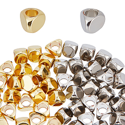 60Pcs 2 Colors Brass Spacer Beads, Triangle, Platinum & Golden, 5x5.5x4mm, Hole: 2.5mm, 30pcs/color(KK-GO0001-36)