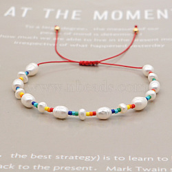 Natural Baroque Pearl & Seed Beads Braided Beaded Bracelet, Adjustable Cord Bracelet for Women, Colorful(ST4490357)