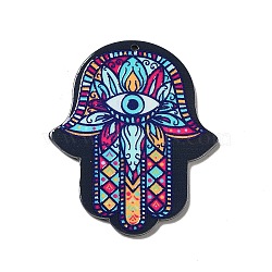 Opaque Acrylic Pendants, Hamsa Hand/Hand of Miriam Charm, Evil Eye Pattern, 52.5x43.5x2mm, Hole: 1.6mm(SACR-P016-A05)