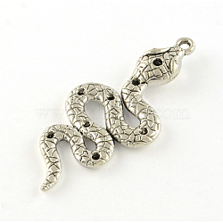 Tibetan Style Alloy Pendant Rhinestone Settings, Snake, Cadmium Free & Lead Free, Antique Silver, Fit For 1.5mm Rhinestone, 49.5x21.5x5mm, Hole: 2mm, about 156pcs/1000g(TIBE-Q050-65AS-LF)