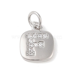 Rack Plating Brass Micro Pave CLear Cubic Zirconia Charms, with Jump Rings, Cadmium Free & Lead Free, Long-Lasting Plated, Platinum, Letter F, 11.5x9x1.5mm, Hole: 2.8mm(KK-E110-14P-F)