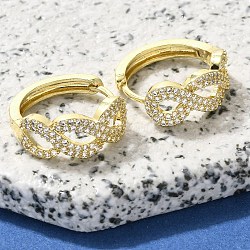 Brass Clear Cubic Zirconia Hoop Earrings, Real 18K Gold Plated, 18.5x8mm(EJEW-M047-25G)