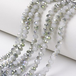 Electroplate Glass Beads Strands, Imitation Jade Beads, Pearl Luster Plated, Half Green Plated, Faceted, Rondelle, Gainsboro, 2x1.5mm, Hole: 0.4mm, about 195pcs/strand, 11 inch(27.5cm)(X-EGLA-A034-J1mm-S04)