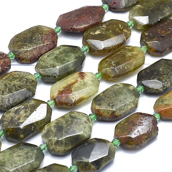 Natural Green Garnet Beads Strands, Andradite Beads, Faceted, Oval, 15~28x12~21x5~9mm, Hole: 0.6~1.6mm, about 14~20pcs/strand, 14.7 inch~15.7 inch(37.5~40cm)