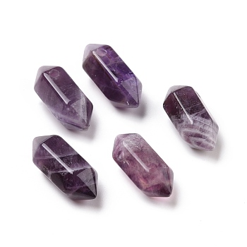 Natural Amethyst Double Terminal Pointed Pendants, Faceted Bullet Charm, 18.5~20x8~9x8~9mm, Hole: 1.5mm