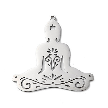 201 Stainless Steel Pendants, Laser Cut, Yoga Charm, Stainless Steel Color, 34x34.5x1mm, Hole: 1.5mm
