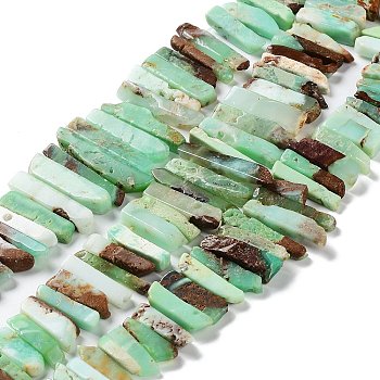 Natural Chrysoprase Beads Strands, Rectangle, 19~42x6.5~9x5.5~7mm, Hole: 0.9mm, about 61~62pcs/strand, 16.73''~17.09''(42.5~43.4cm)